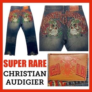 RARE 90s Y2K Ed Hardy Christian Audiger Vintage Jeans Wide Leg Baggy Skulls 3D